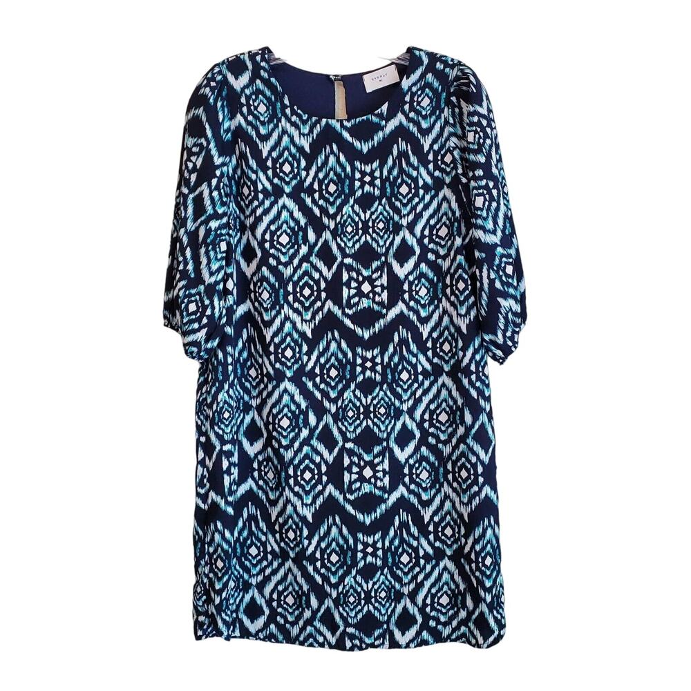 EVERLY Women's Dress M Medium Navy Teal White 3/4 Sleeve Lined Bust 36"eV